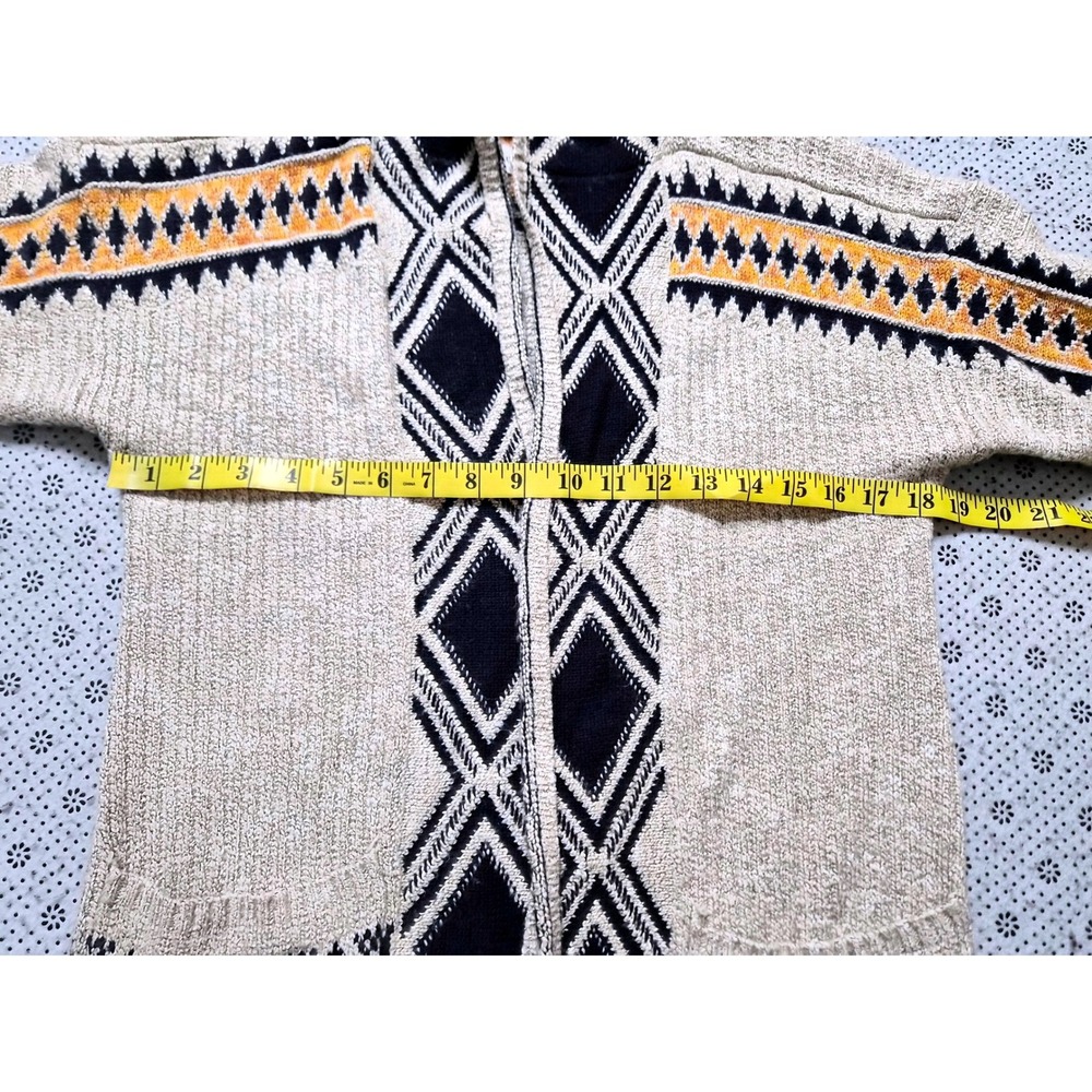 Lucky Brand Hooded Open Front Cardigan Sweater Geometric Print Beige Womens S - Picture 5 of 7